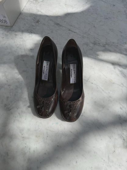 Vintage Balenciaga Brown Leather Heels — back view