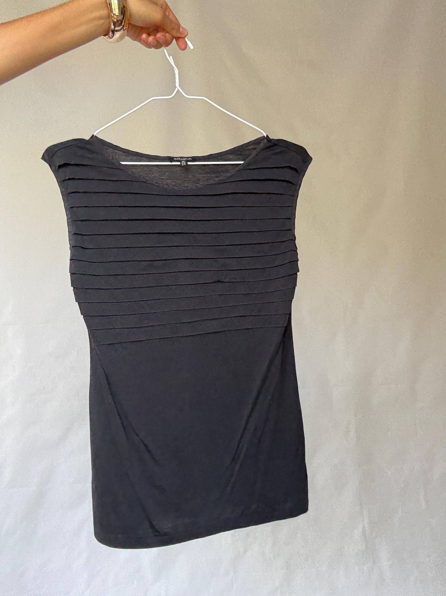 Luxurious Black Tank Top by Massimo Dutti – Y2K and Minimalist Style in Sumptuous Silk-Cotton-Wool Blend, US Size M