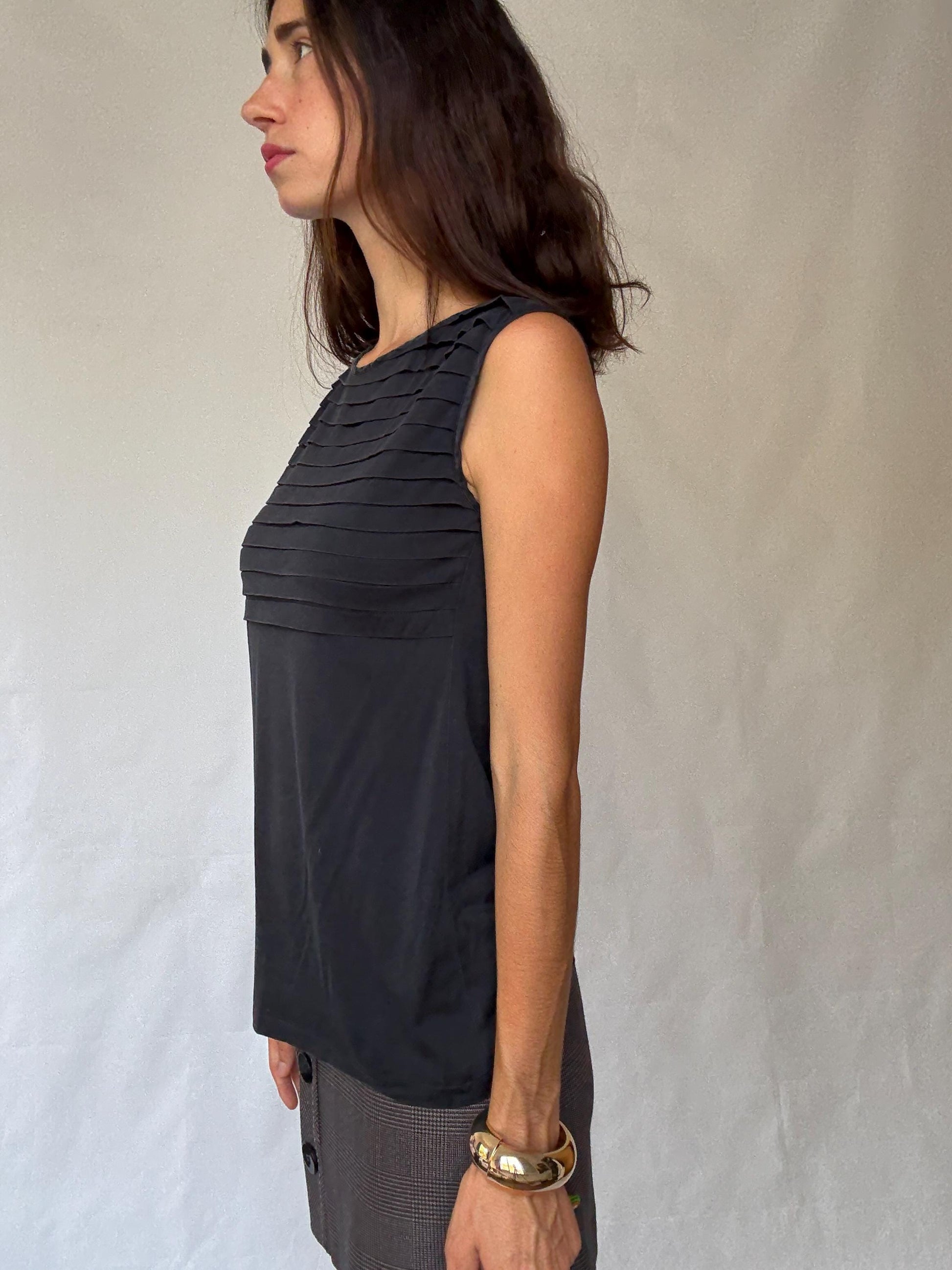 Luxurious Black Tank Top by Massimo Dutti – Y2K and Minimalist Style in Sumptuous Silk-Cotton-Wool Blend, US Size M