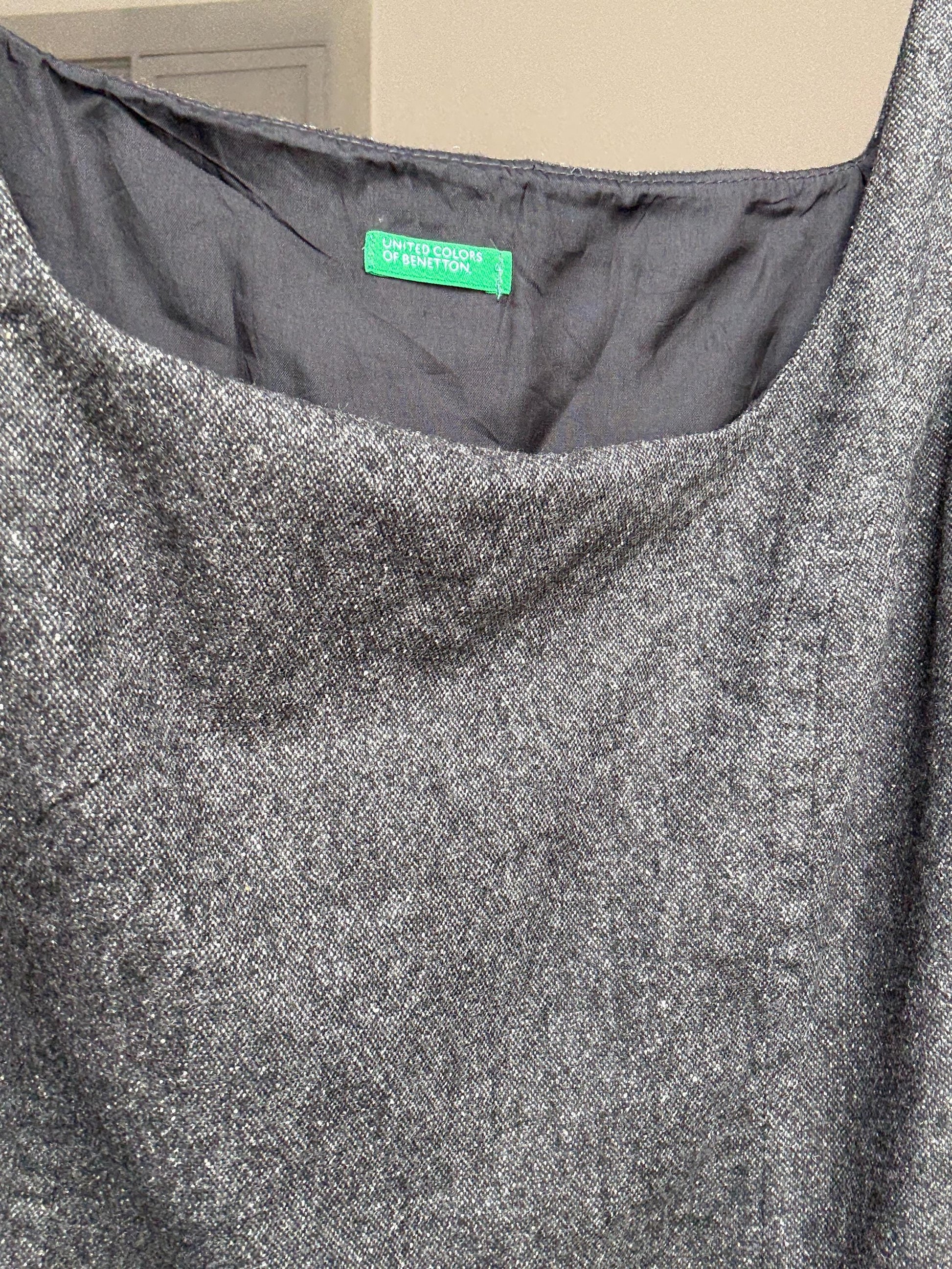 United Colors of Benetton Dress in Pure Wool Blend with Asymmetrical Detailing and Button Accents, US Size M