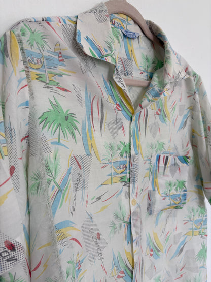 Vintage Pastel Tropical Print Button-Up Shirt — additional view 9