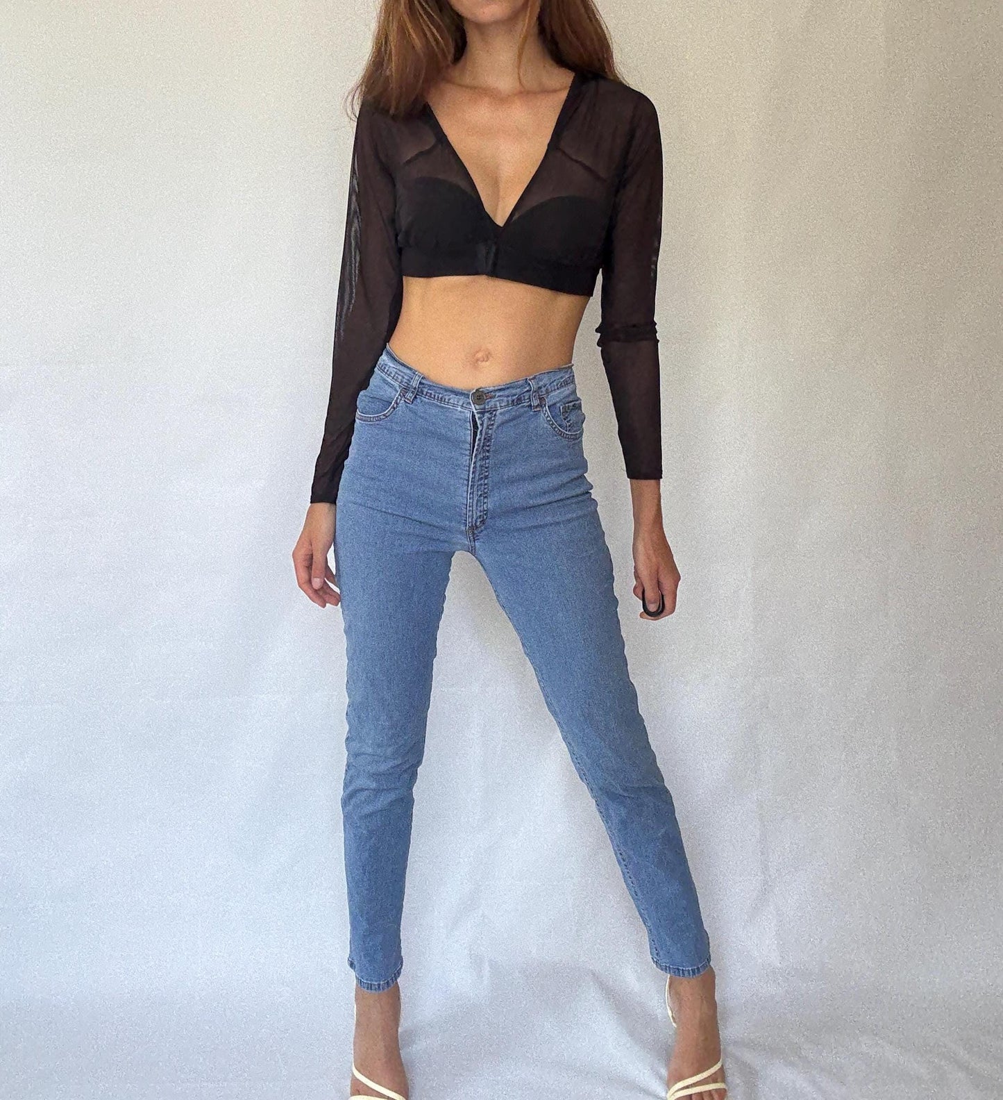 Monte Napoleone Milano high waist skinny jeans, Tall girl pants, stretchy cotton lycra, Italian made, secondhand denim, comfy flattering fit