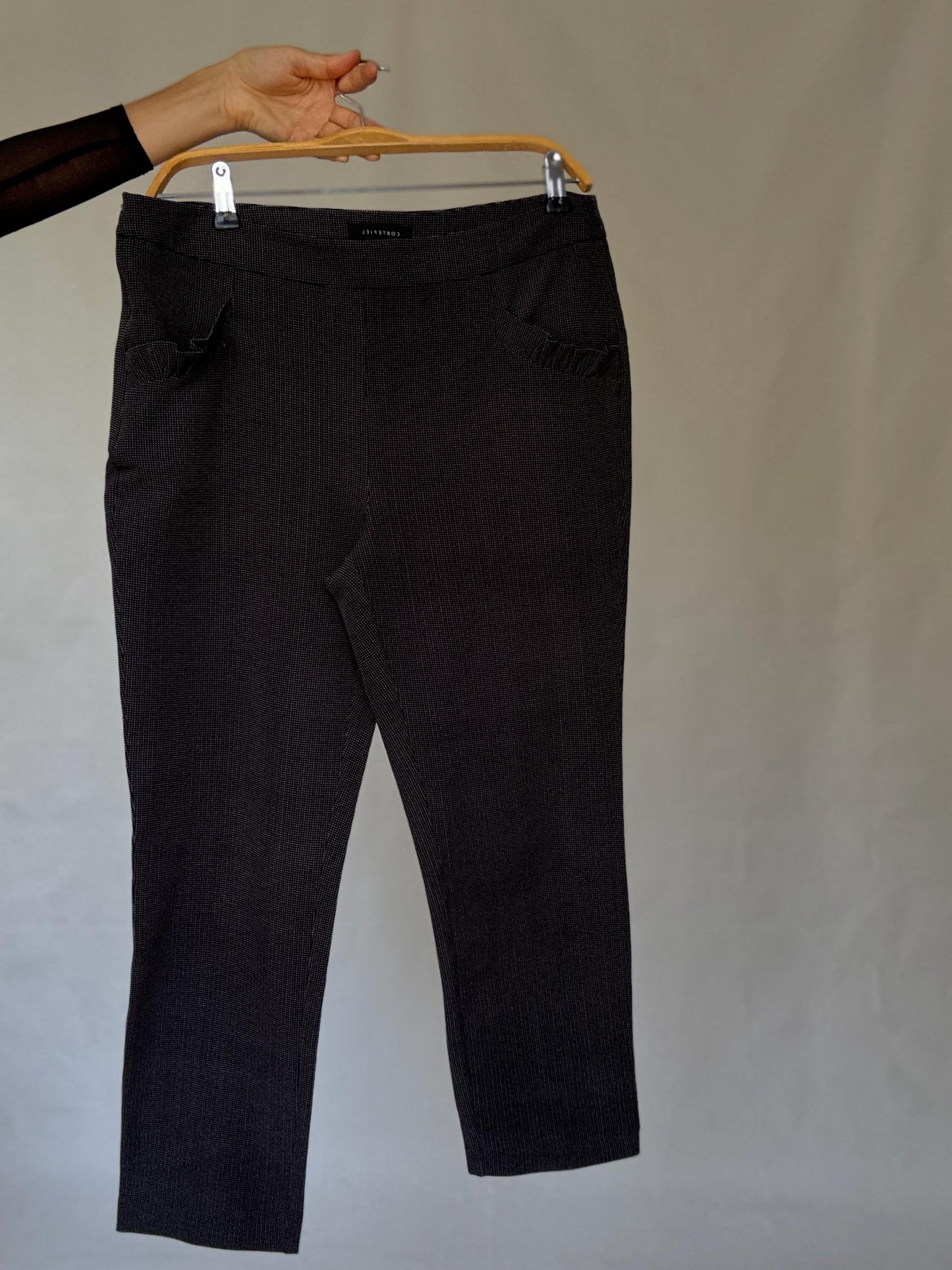 Cortefiel grey stretch trousers – check micro pattern, straight leg cropped fit, high waist, modern XL US, soft and comfy work pants