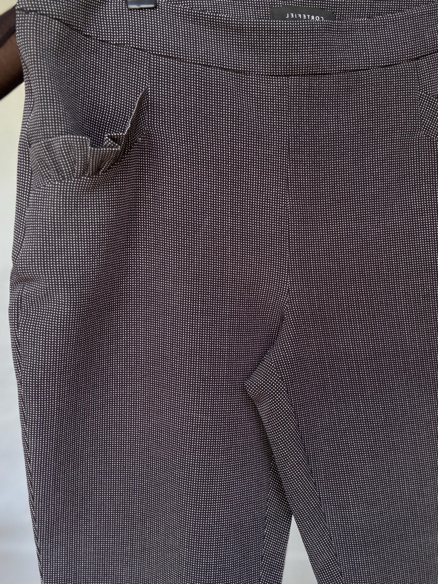 Cortefiel grey stretch trousers – check micro pattern, straight leg cropped fit, high waist, modern XL US, soft and comfy work pants