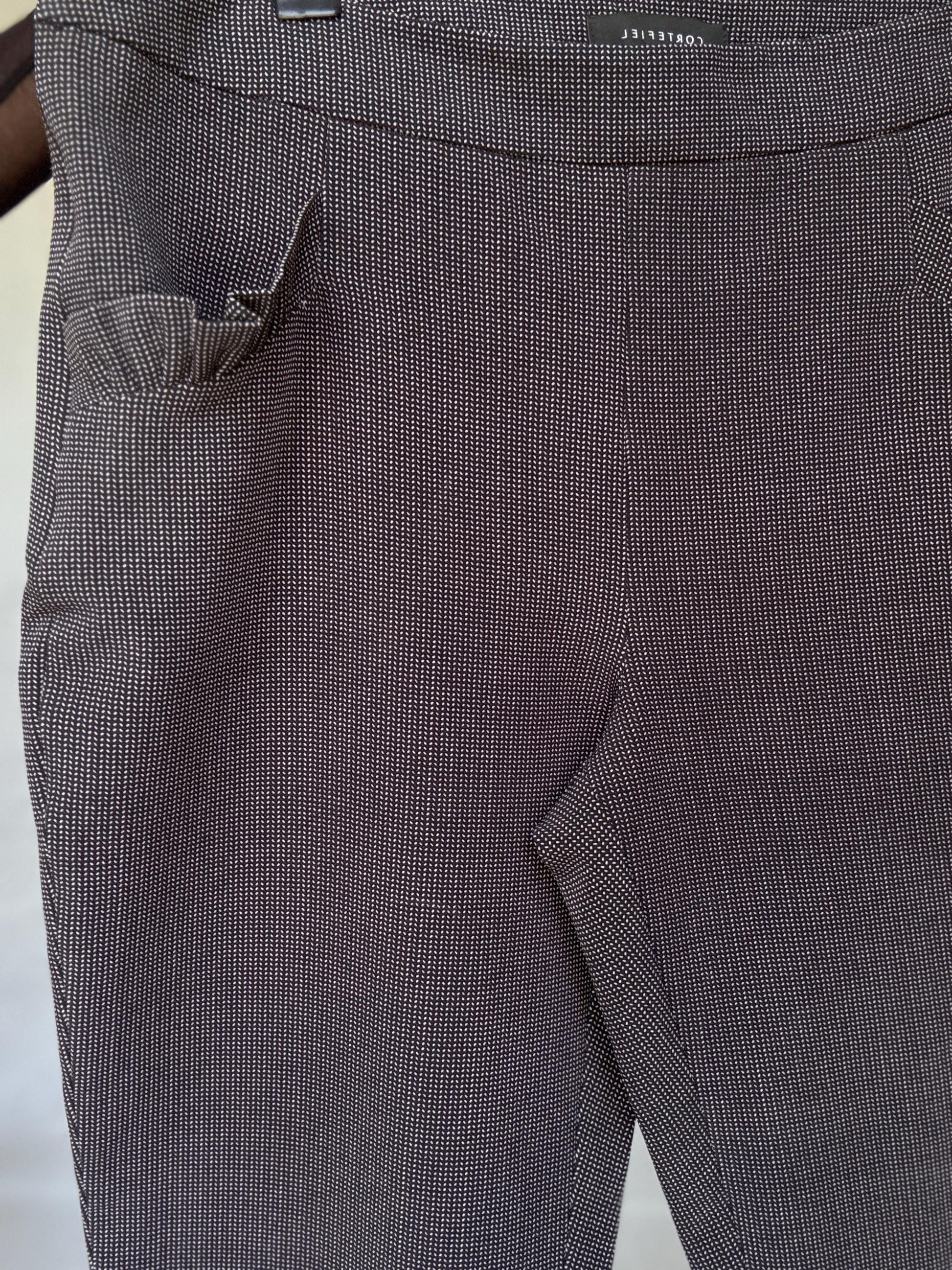 Cortefiel grey stretch trousers – check micro pattern, straight leg cropped fit, high waist, modern XL US, soft and comfy work pants