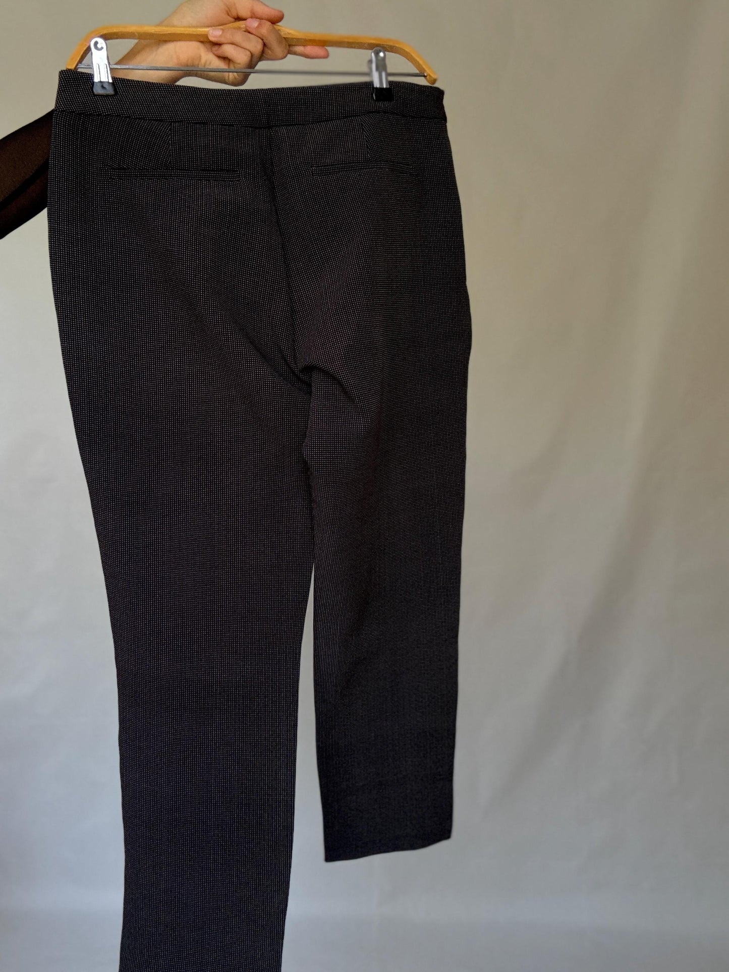 Cortefiel grey stretch trousers – check micro pattern, straight leg cropped fit, high waist, modern XL US, soft and comfy work pants