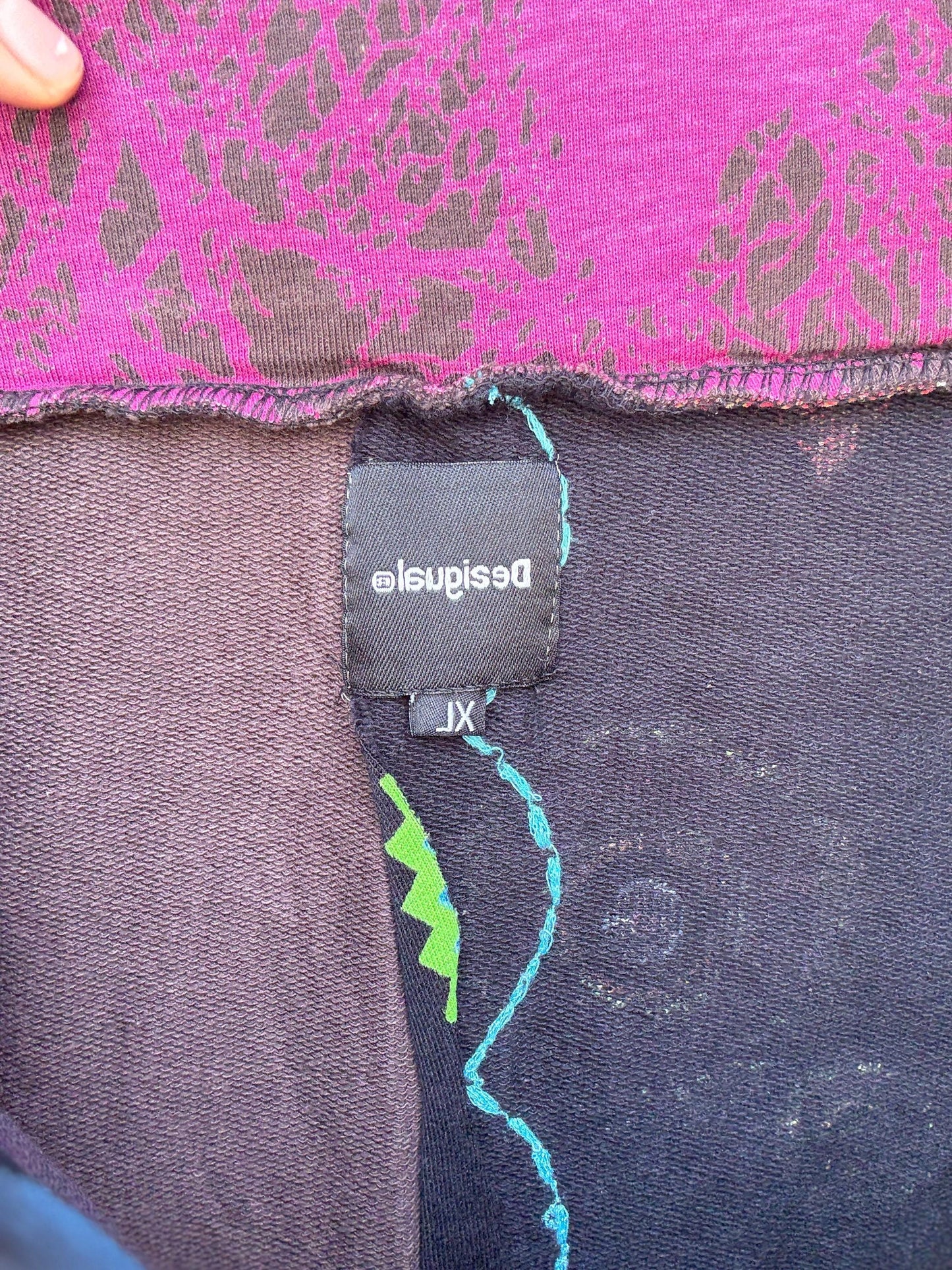 Desigual black rainbow patchwork skirt, Size XL cotton artsy layered boho midi fit, drawstring waist summer skirt, colorful festival wear