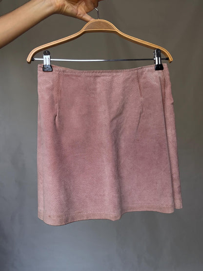 Petite Vintage Pink Suede Mini Skirt — fabric close-up