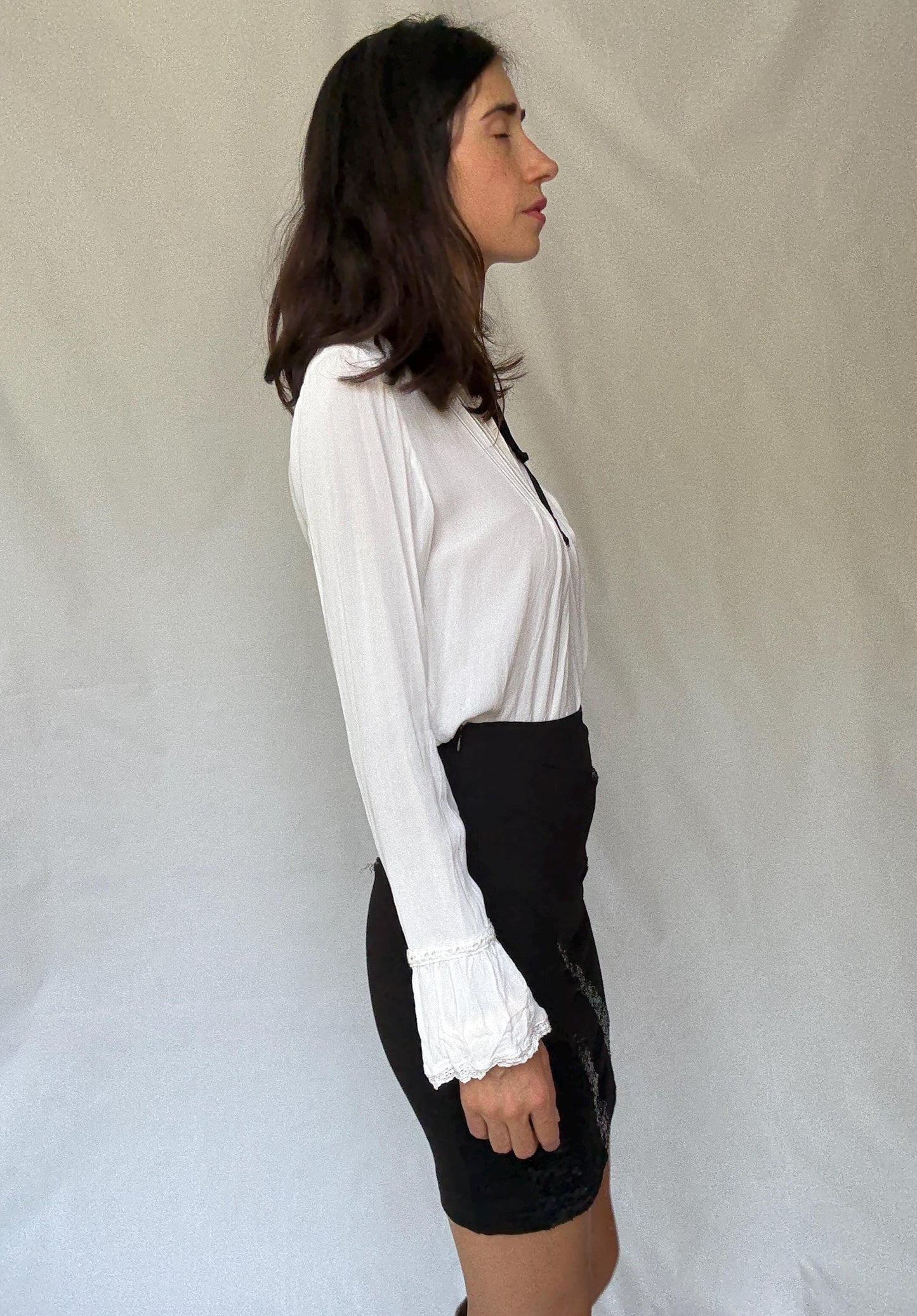 Sophisticated Morgan Skirt with Sequined Accents in Black for a US Size 4 - 6 with Y2K and Minimalist Vibe, Tilda Swinton Style