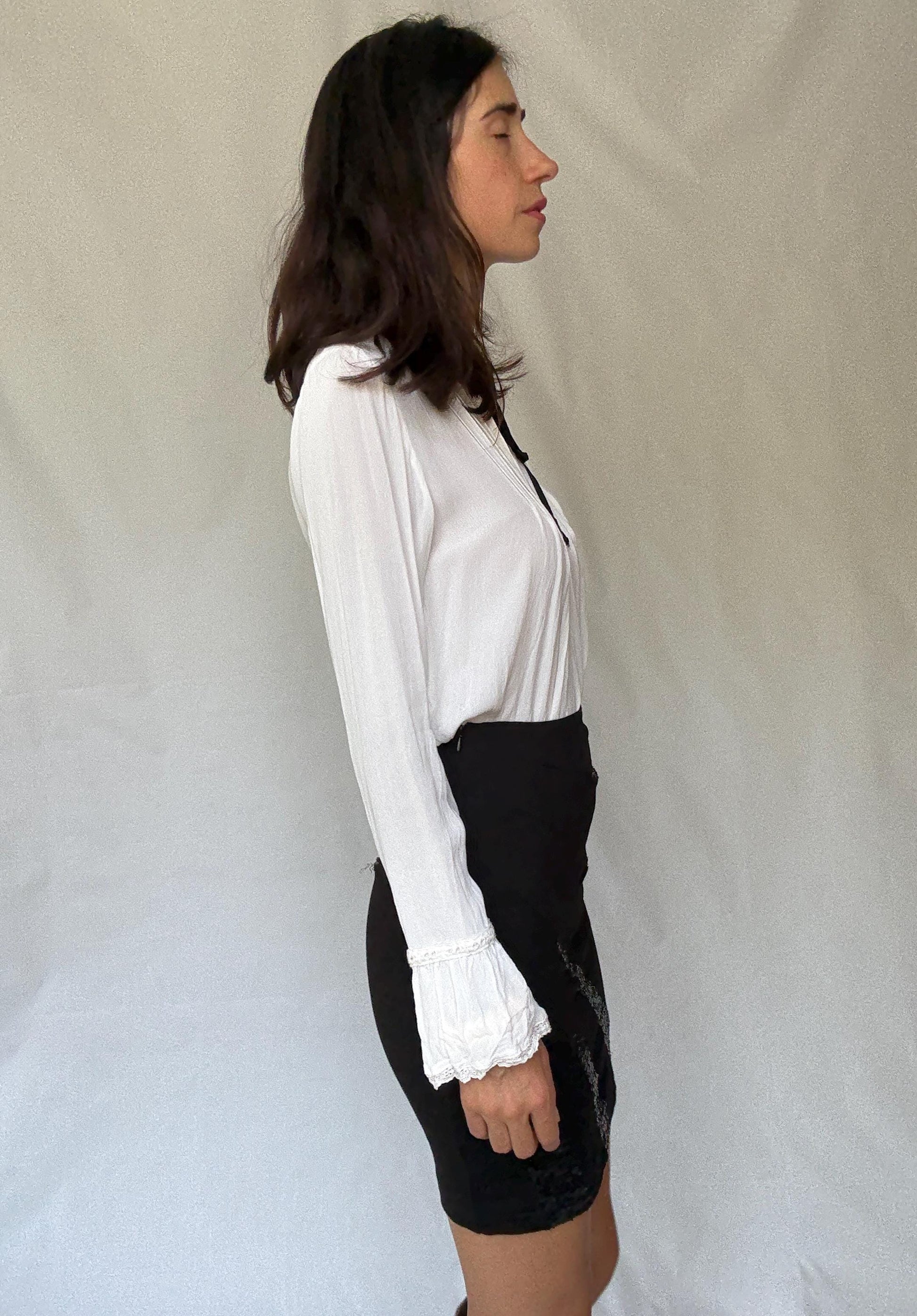 Sophisticated Morgan Skirt with Sequined Accents in Black for a US Size 4 - 6 with Y2K and Minimalist Vibe, Tilda Swinton Style