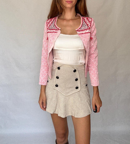 Embellished Cropped Blazer With Sequins — fabric close-up