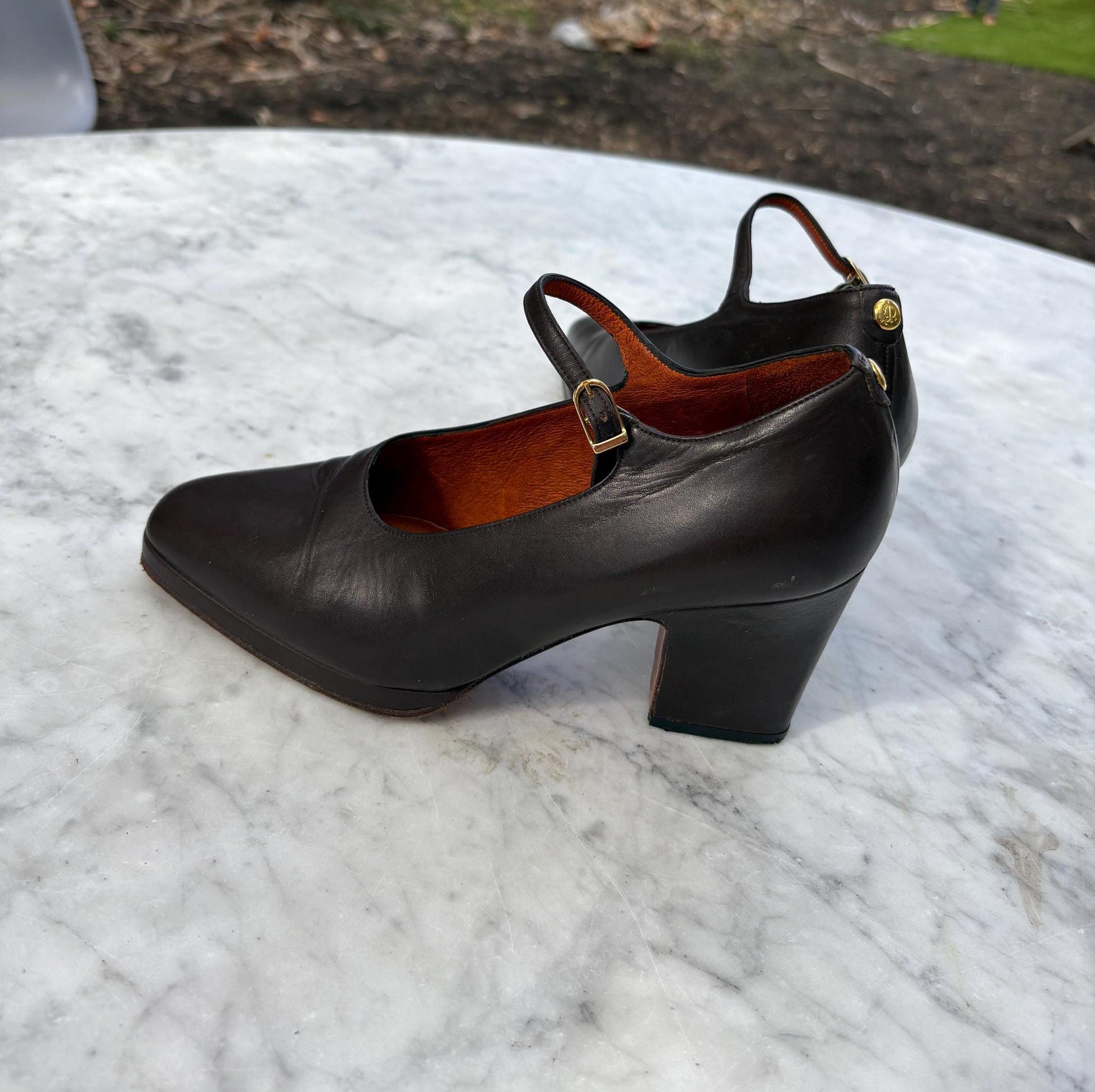 Vintage El Caballo dark brown leather Mary Jane heels, 8 cm block heel shoes, made in Spain, 36 size, classic retro leather pumps