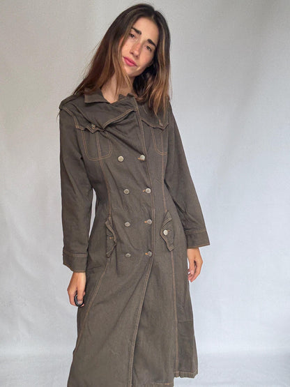 Dark Denim Double-Breasted Trench Coat