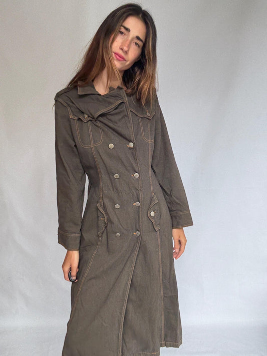 Dark Denim Double-Breasted Trench Coat