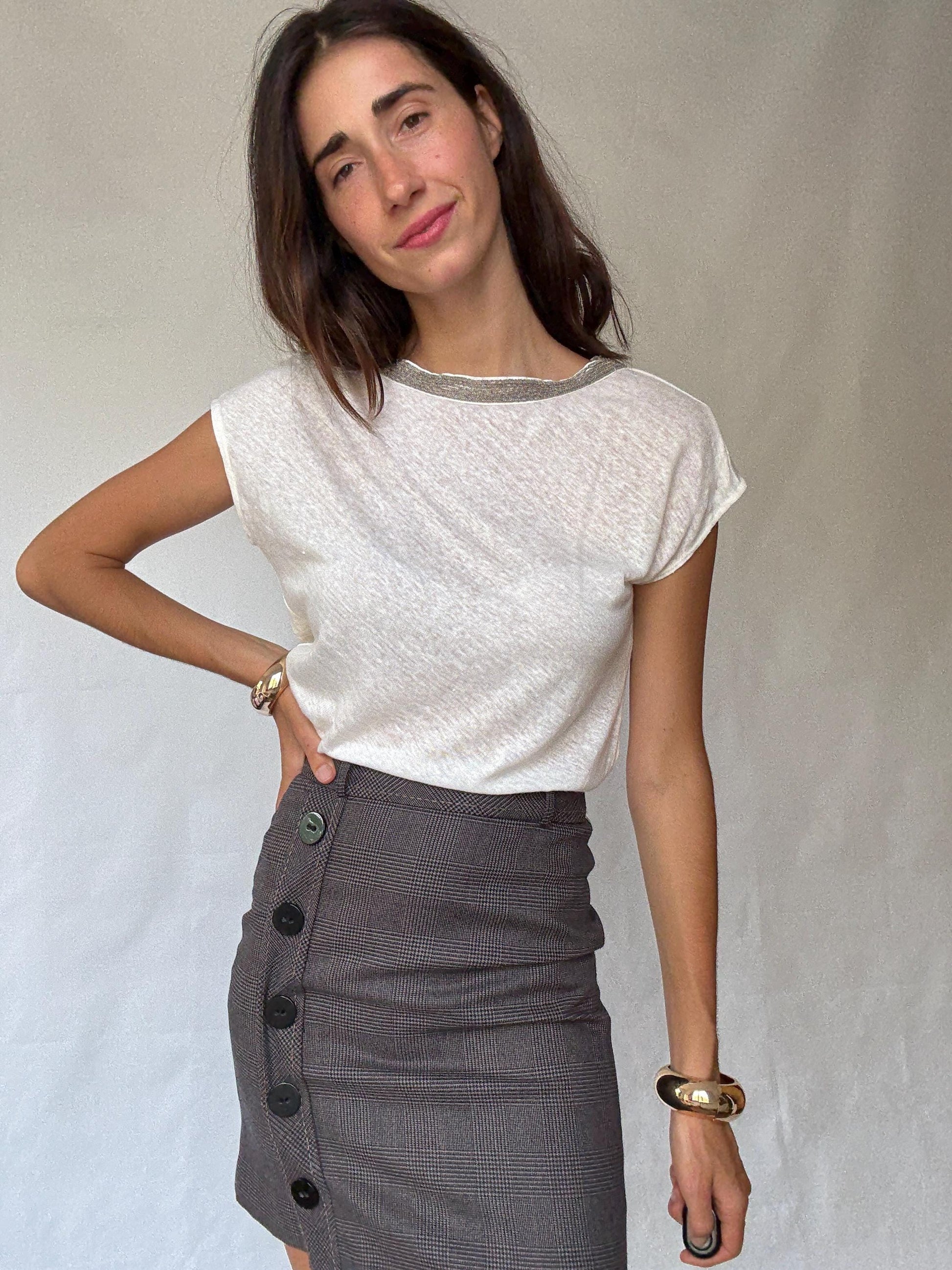 Gorgeous Massimo Dutti White Women's Shirt with Beaded Neckline Detailing in Estimated Size S, sheer Casual Vintage Style,