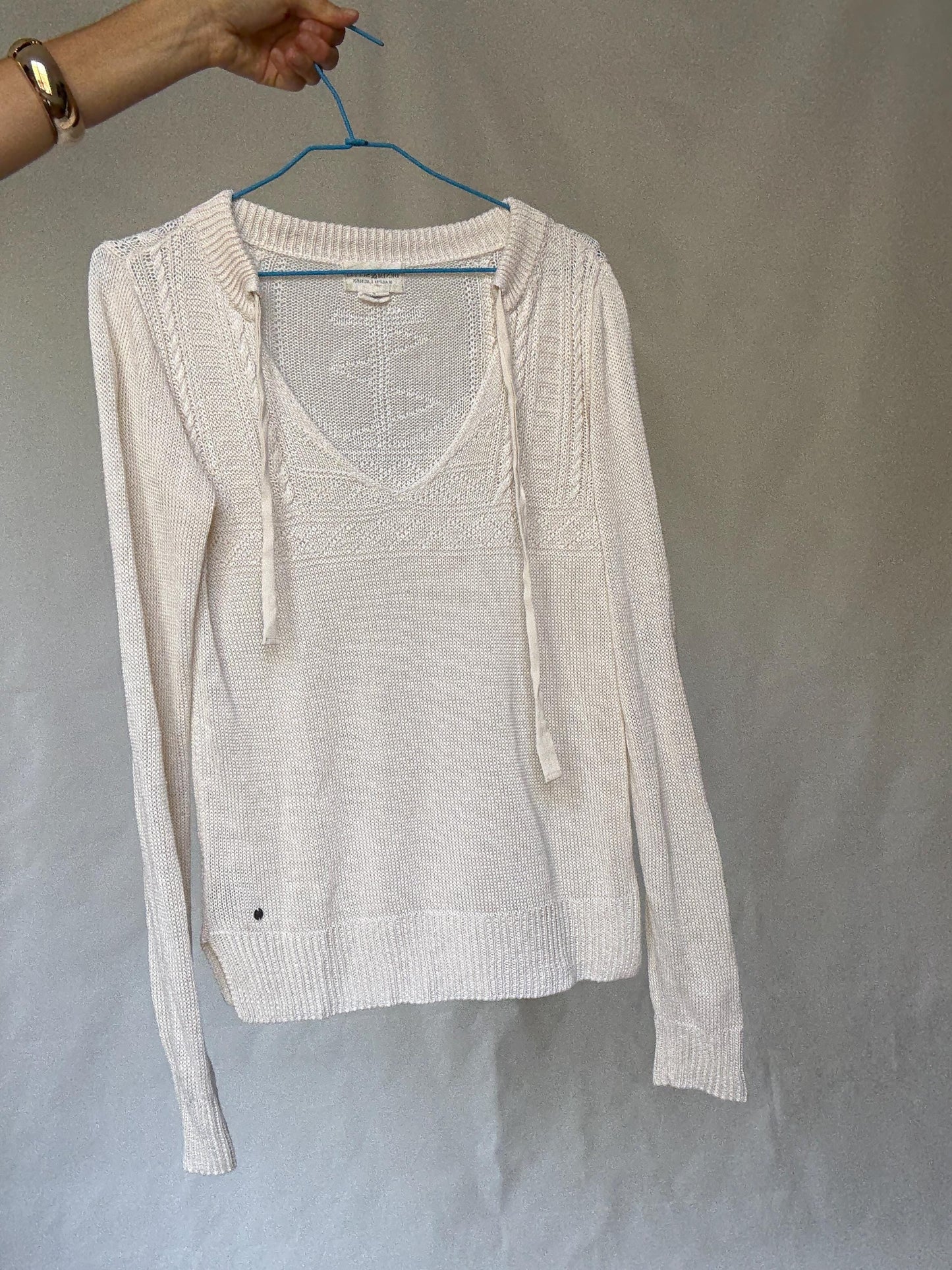 Denim & Supply Ralph Lauren cream knit jumper, 100% linen, relaxed fit, textured knit detail, minimalist chic, US M, casual everyday