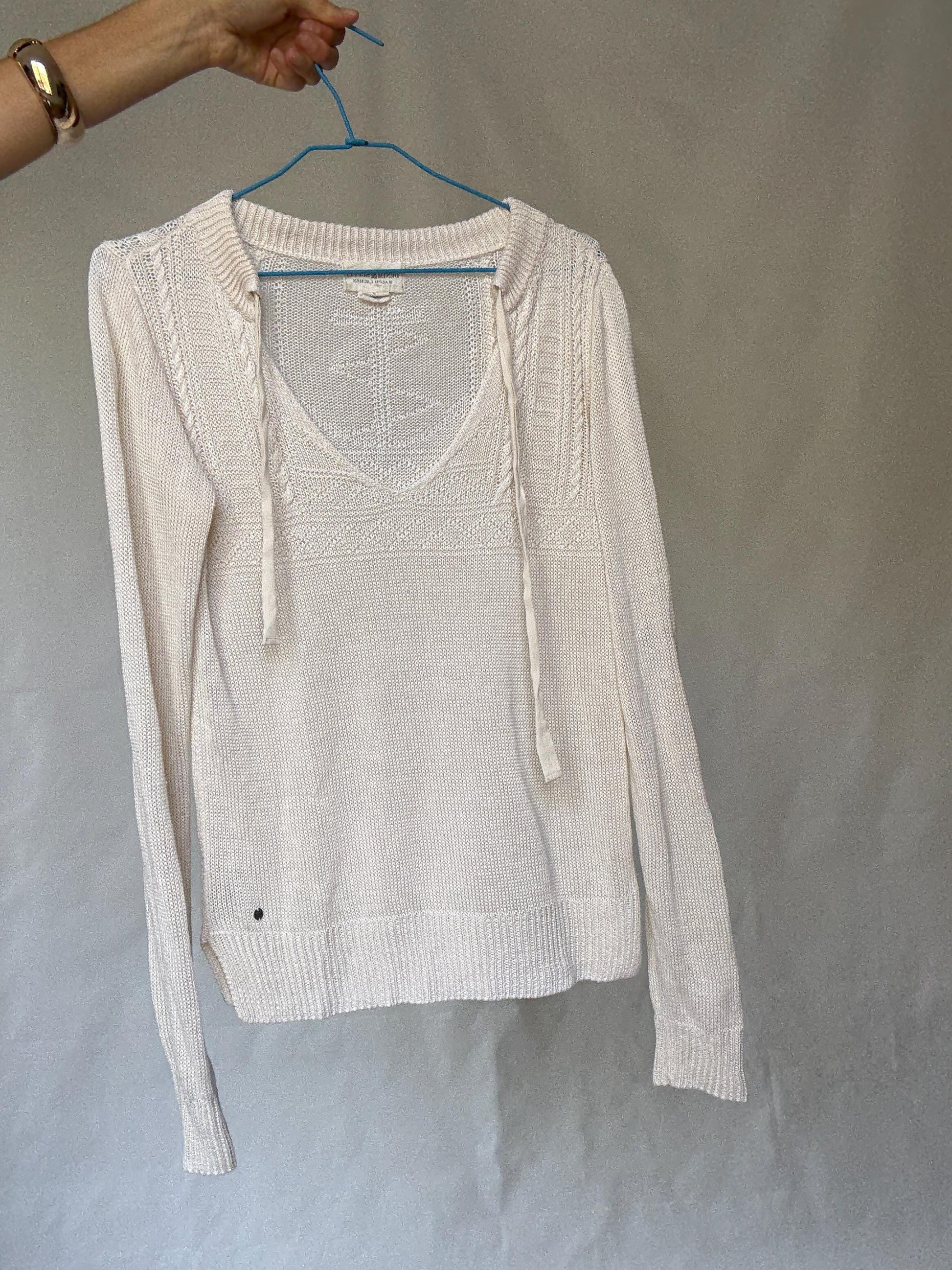 Denim & Supply Ralph Lauren cream knit jumper, 100% linen, relaxed fit, textured knit detail, minimalist chic, US M, casual everyday