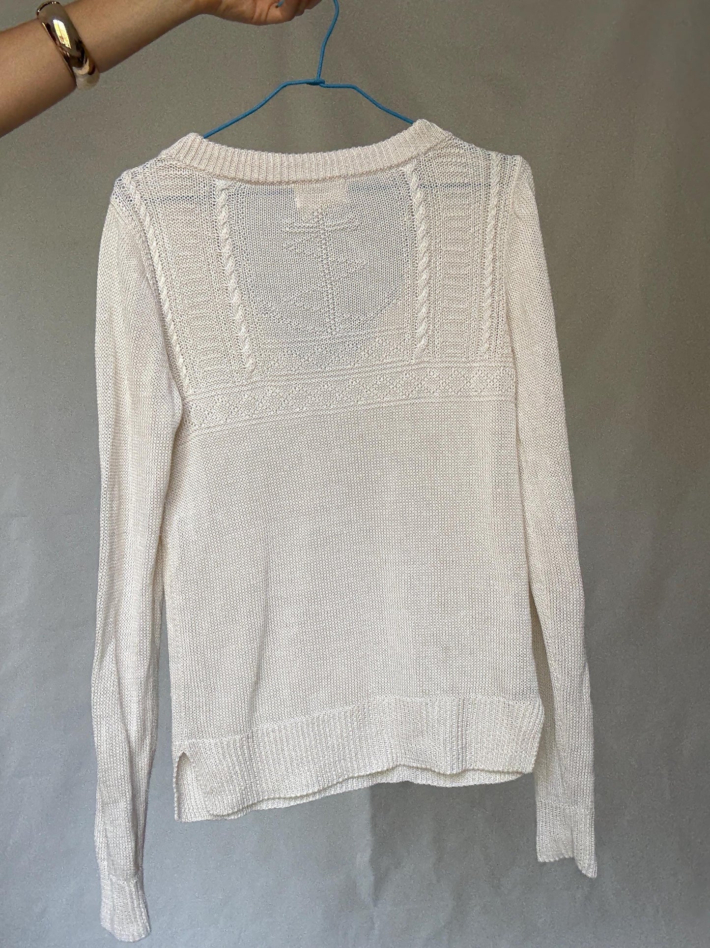 Denim & Supply Ralph Lauren cream knit jumper, 100% linen, relaxed fit, textured knit detail, minimalist chic, US M, casual everyday