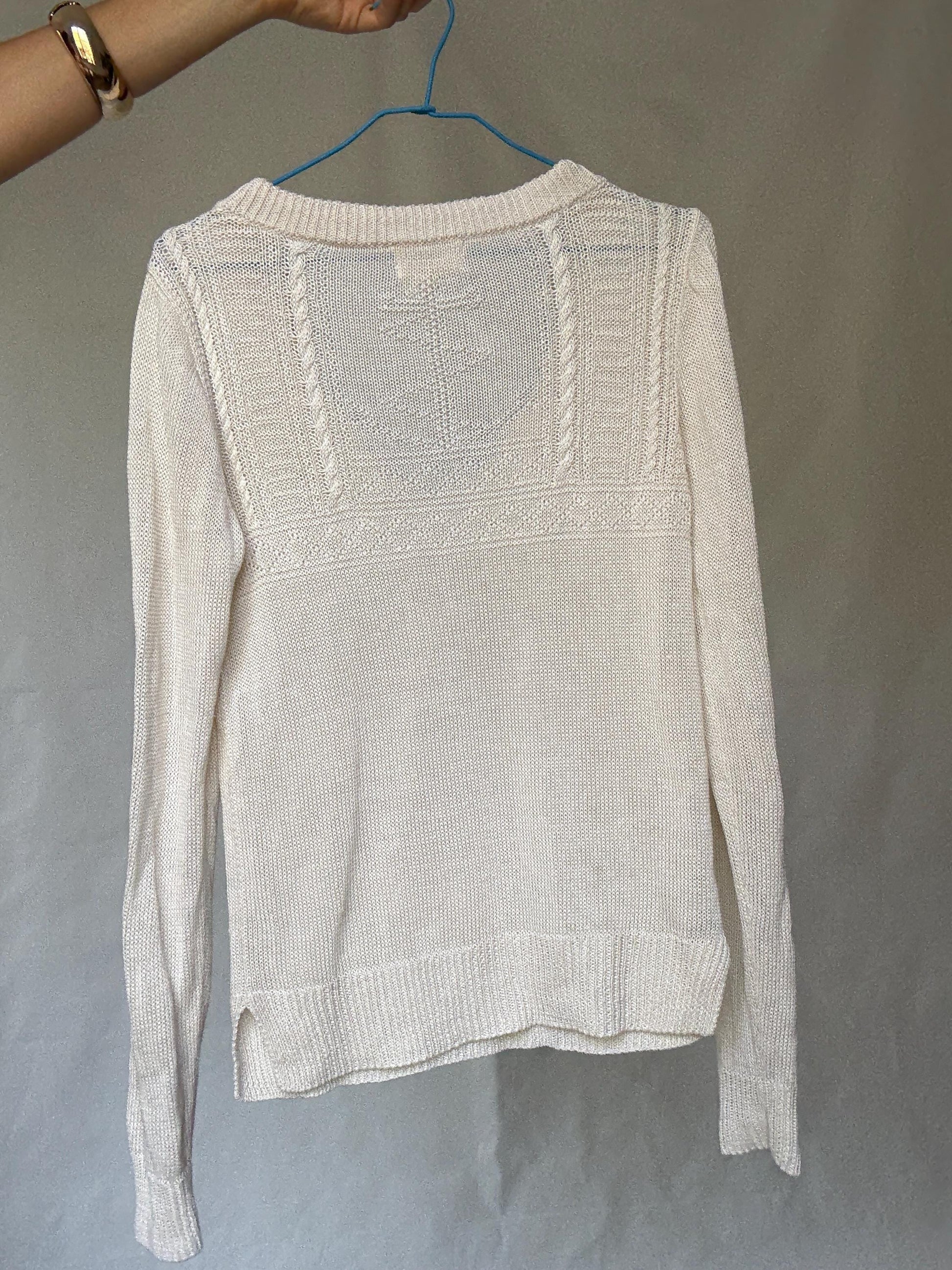 Denim & Supply Ralph Lauren cream knit jumper, 100% linen, relaxed fit, textured knit detail, minimalist chic, US M, casual everyday
