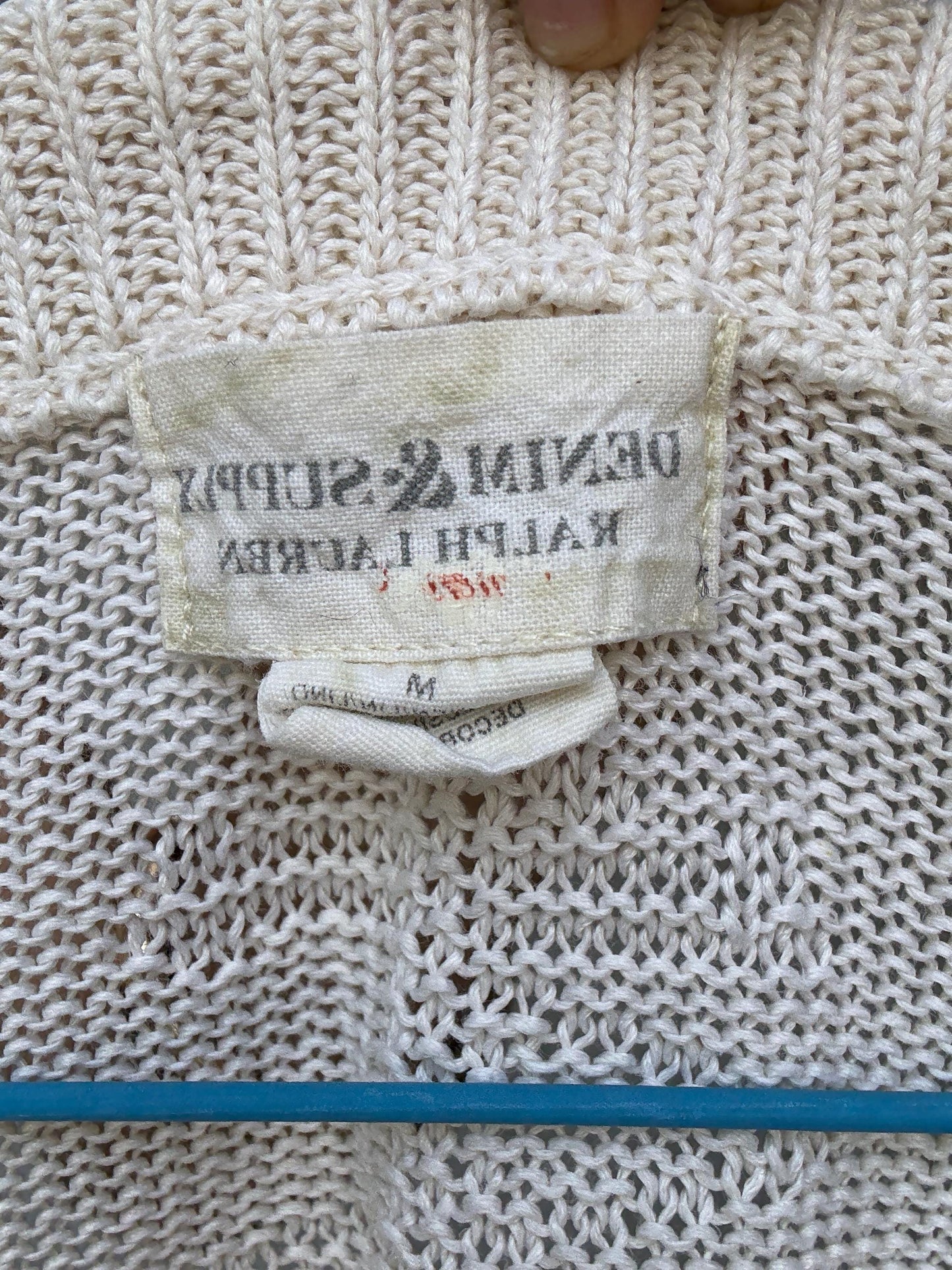 Denim & Supply Ralph Lauren cream knit jumper, 100% linen, relaxed fit, textured knit detail, minimalist chic, US M, casual everyday