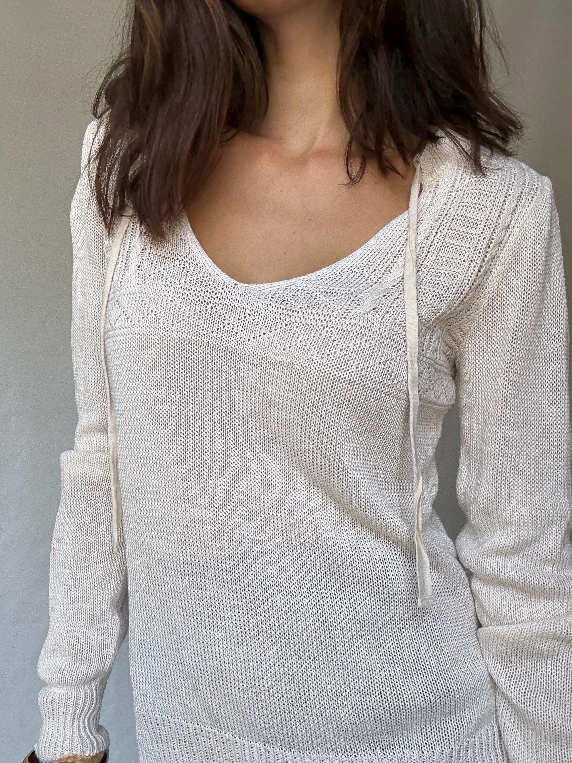 Denim & Supply Ralph Lauren cream knit jumper, 100% linen, relaxed fit, textured knit detail, minimalist chic, US M, casual everyday