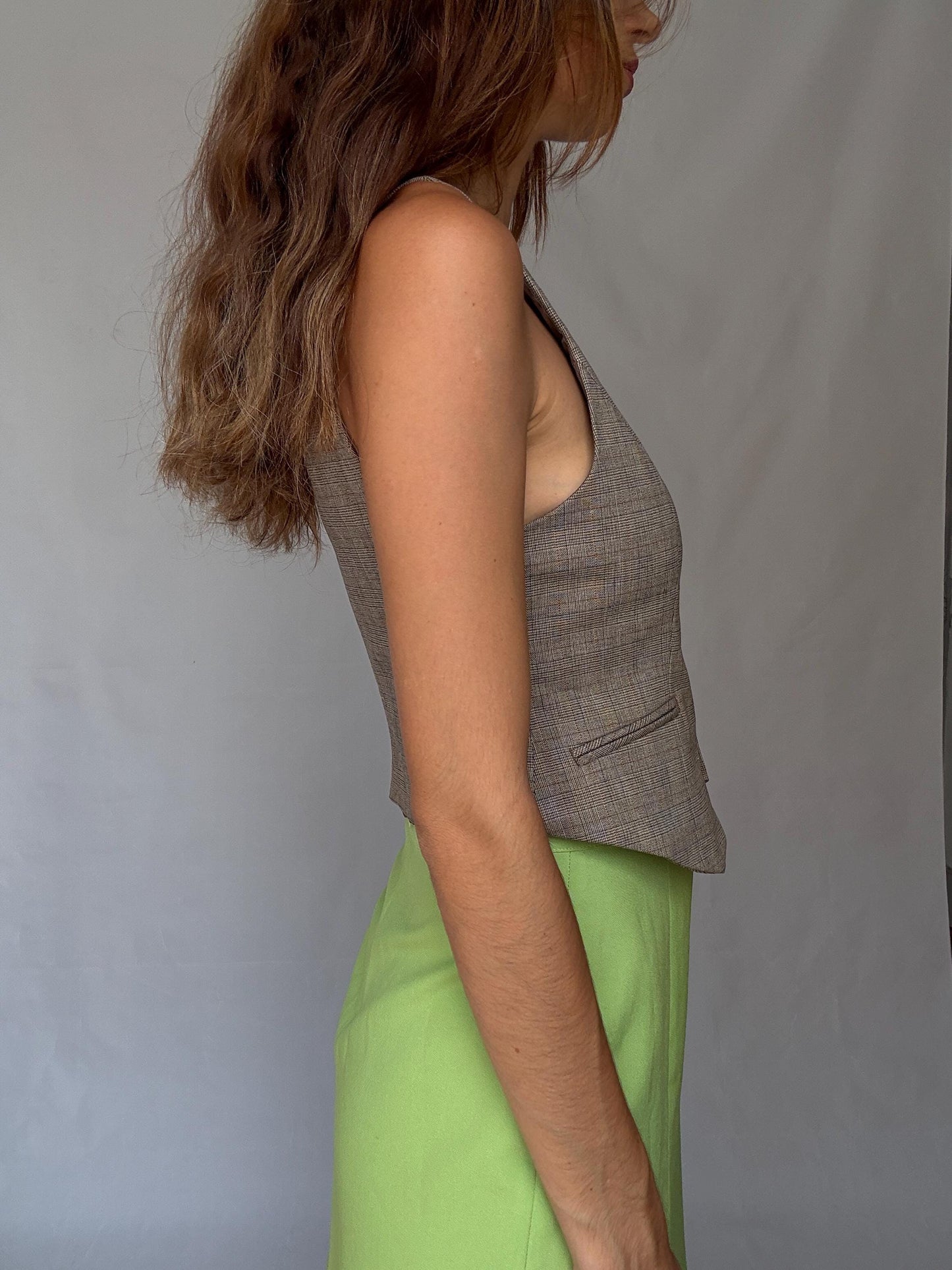 Vintage Academia Plaid Vest – Brown Beige Button-Up Gilet – Y2K Schoolgirl Waistcoat – Cottagecore Style Top, Size XS - S