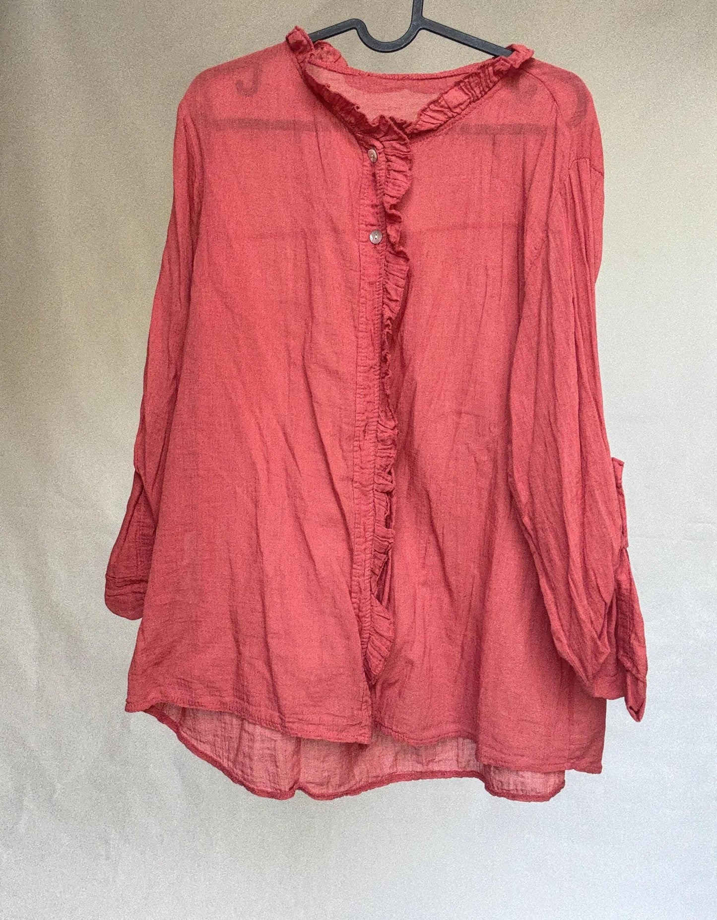 Burgundy Ruffled Cotton Blouse — additional view 9