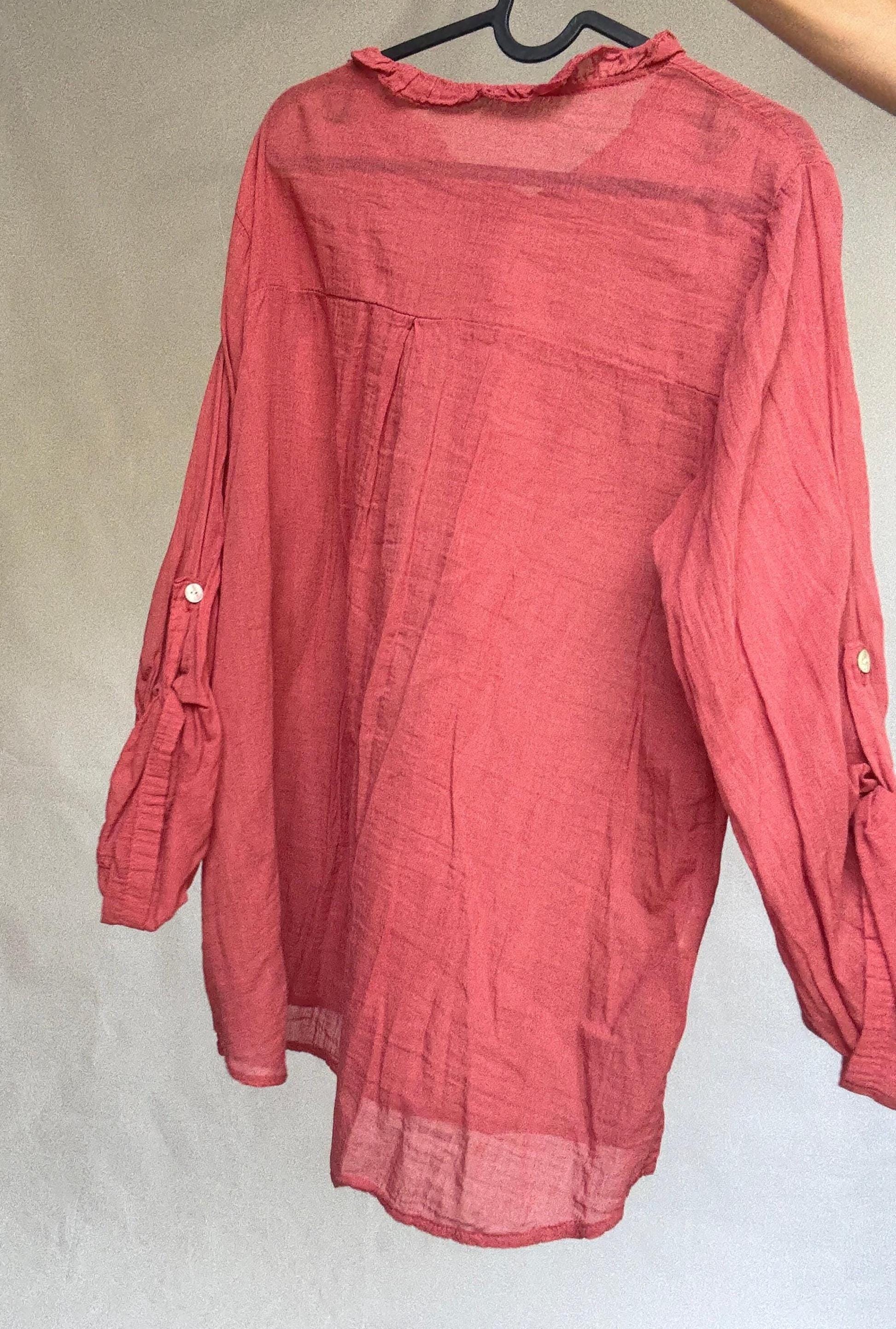 Burgundy Ruffled Cotton Blouse — additional view 10