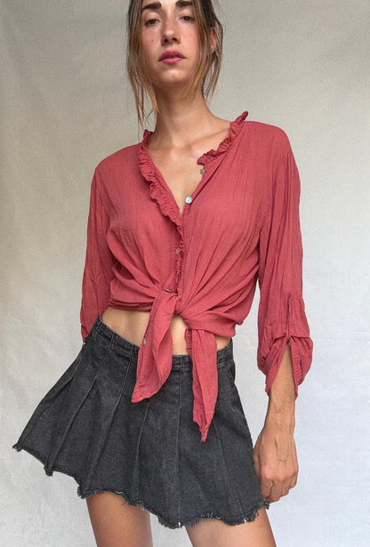 Burgundy Ruffled Cotton Blouse — additional view 5