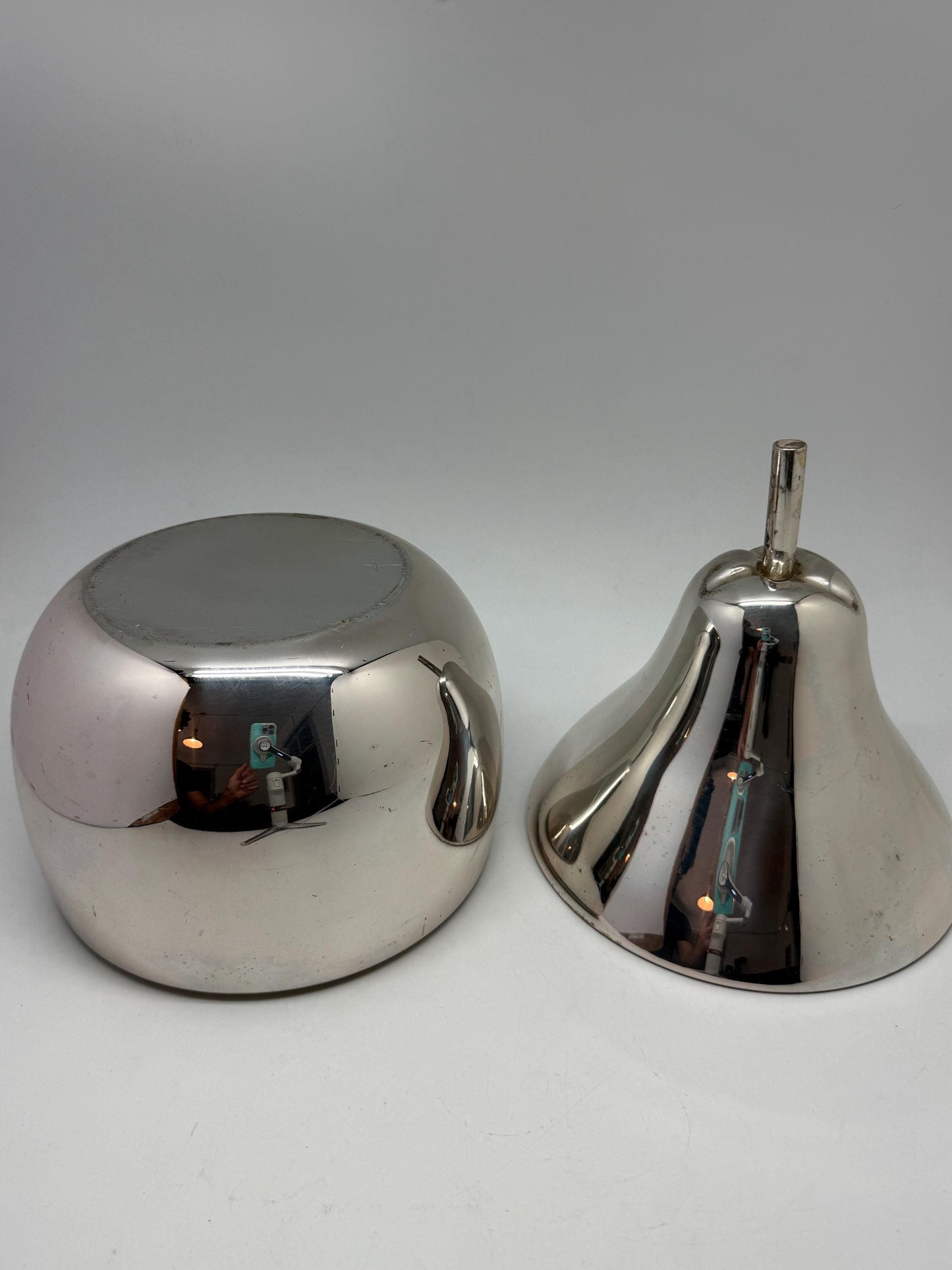 Retro silver pear ice bucket 30 cm tall with insulated plastic interior, space age bar decor, funky mid century partyware