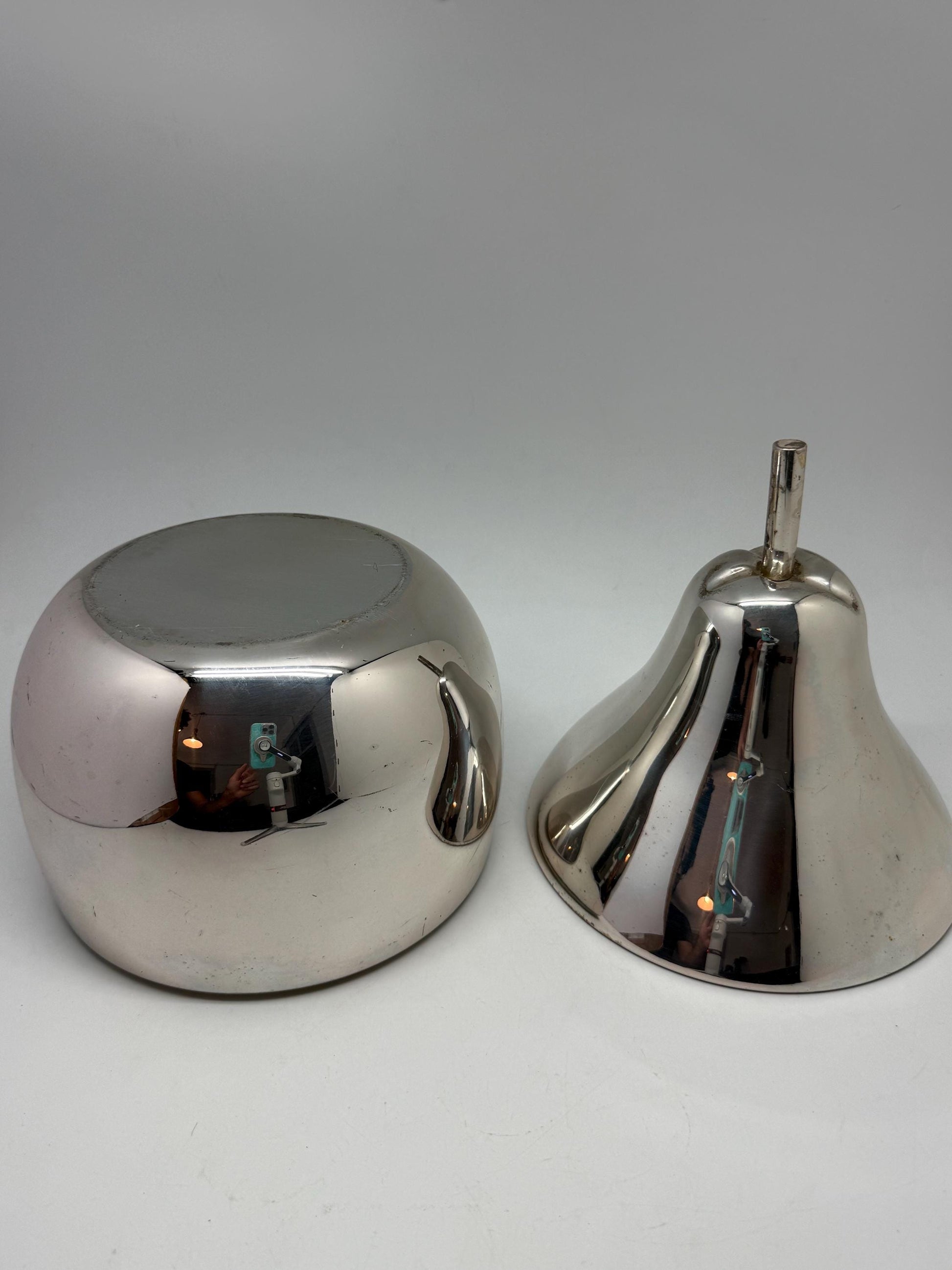 Retro silver pear ice bucket 30 cm tall with insulated plastic interior, space age bar decor, funky mid century partyware