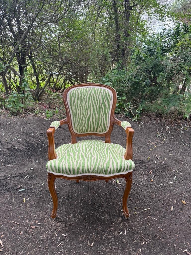 Louis XV Style Vintage Children Chair Green Zebra Baroque Armchair Upholstered 75cm