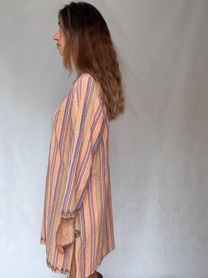 Boho Striped Cotton Dress With Beaded Neckline — additional view 7