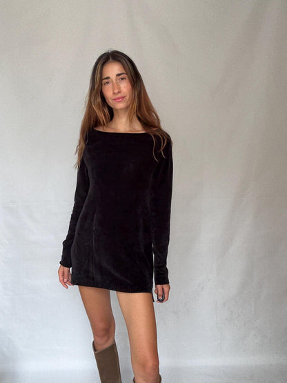 Guess Black Velvet Mini Dress, Long Sleeve Y2K Style, Size M