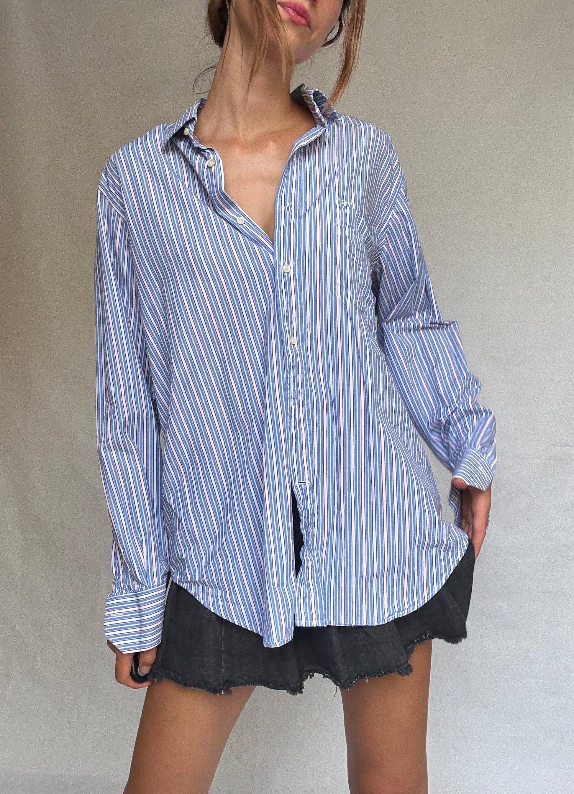 Vintage Ungaro Striped Cotton Button-Up Shirt — detail
