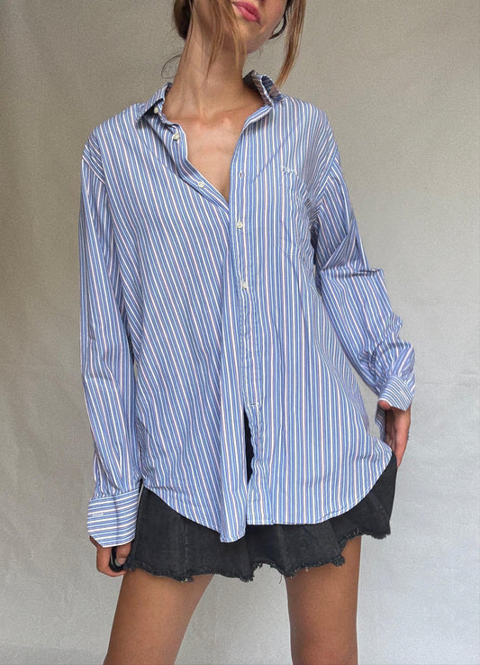 Vintage Ungaro Striped Cotton Button-Up Shirt — detail
