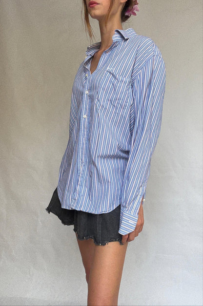 Vintage Ungaro Striped Cotton Button-Up Shirt — back view