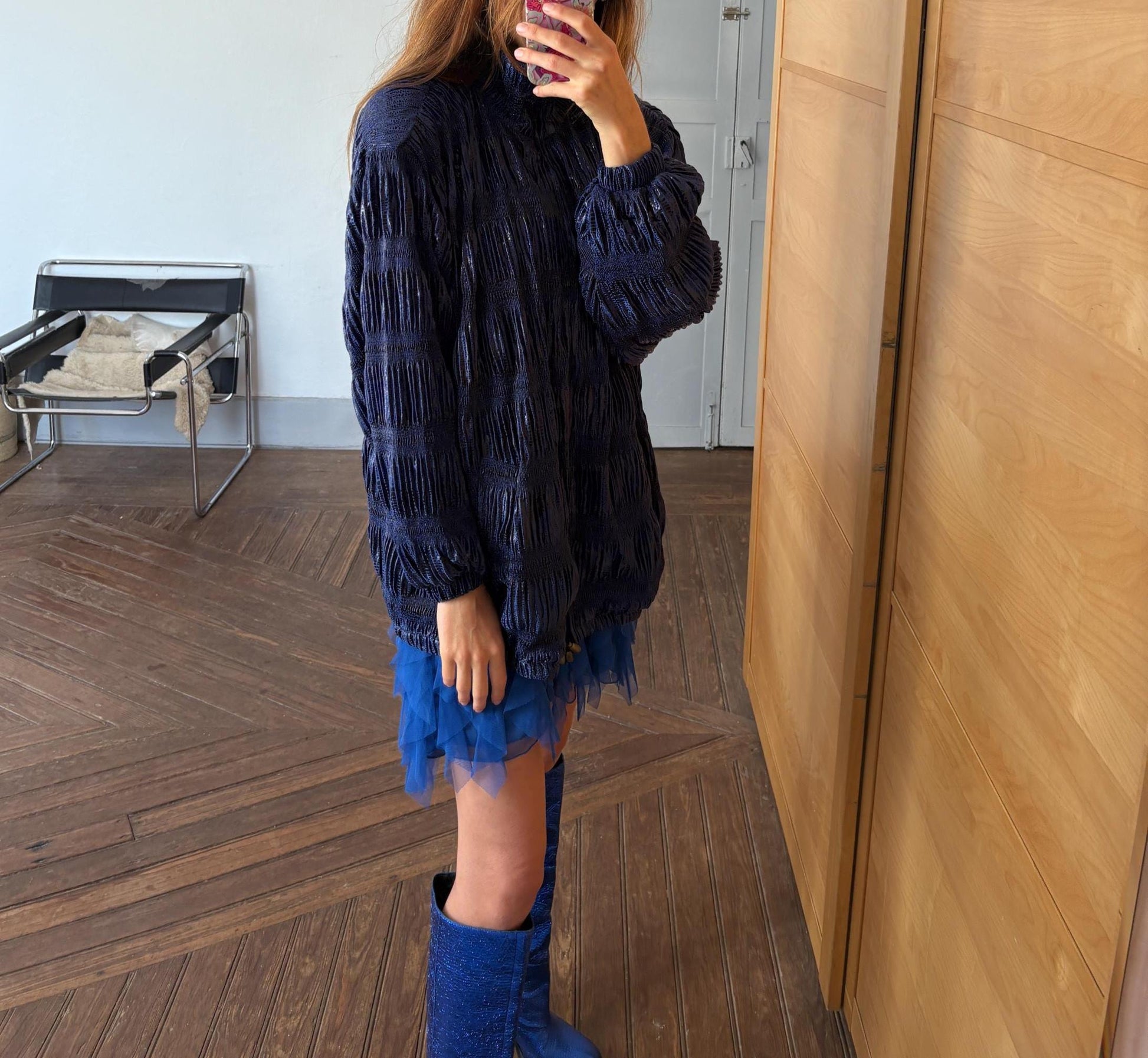 Vintage blue jacket aesthetic unique piece with padded shoulders statement piece in great condition