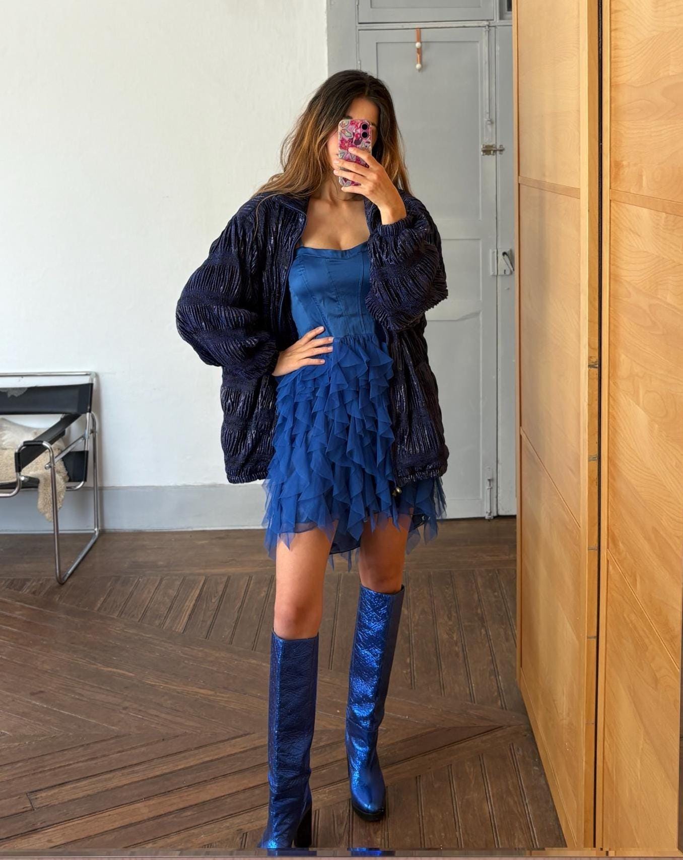 Vintage blue jacket aesthetic unique piece with padded shoulders statement piece in great condition