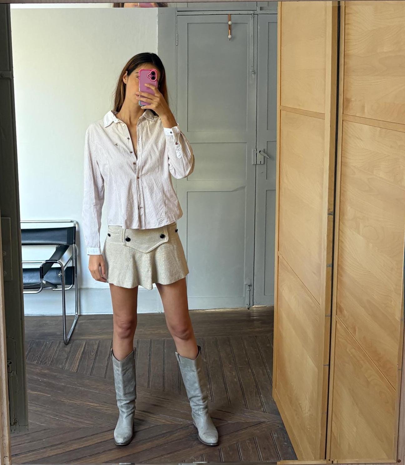 Vintage LLOYD'S brown and white striped formal woman blouse, Elegant button down shirt, M