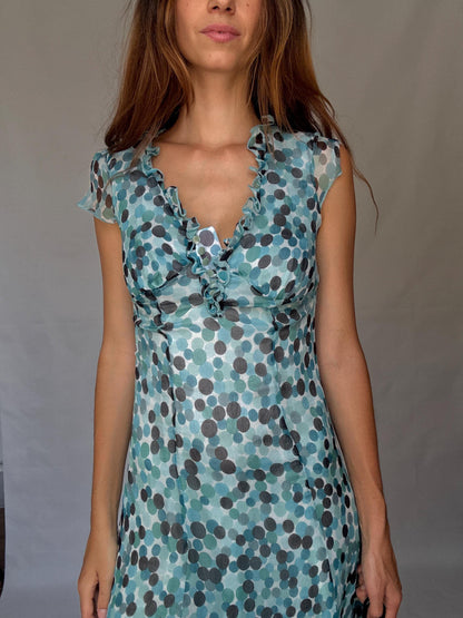 Silk Polka Dot Ruffle Neckline Dress — additional view 7