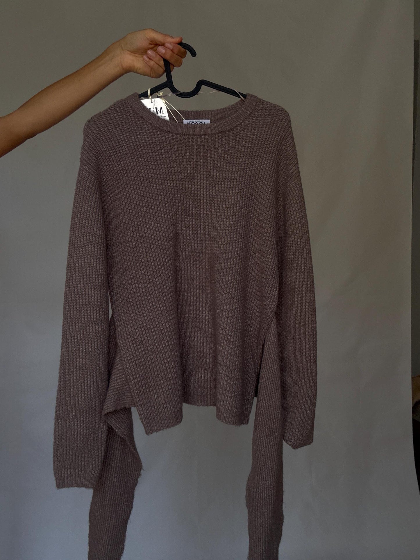 Earthy brown tie front back long sleeve jumper, unworn with tags, size S, soft rib knit,