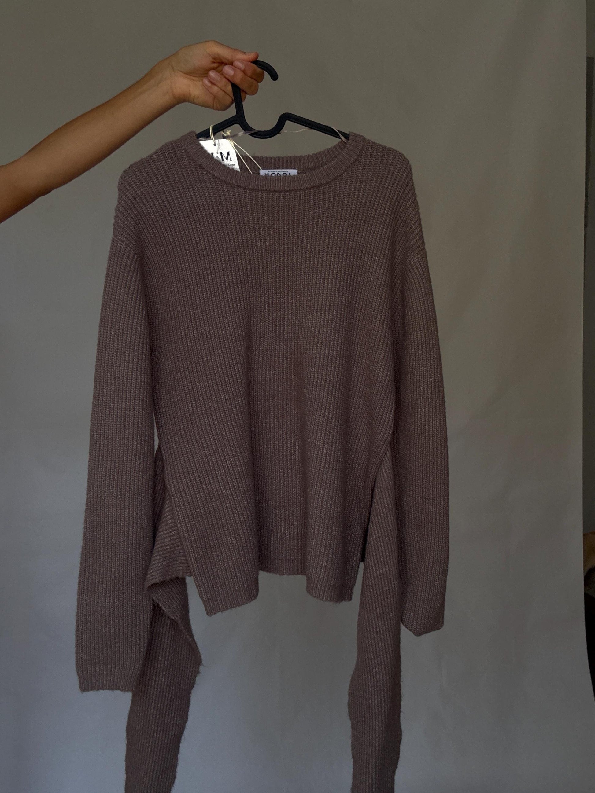 Earthy brown tie front back long sleeve jumper, unworn with tags, size S, soft rib knit,