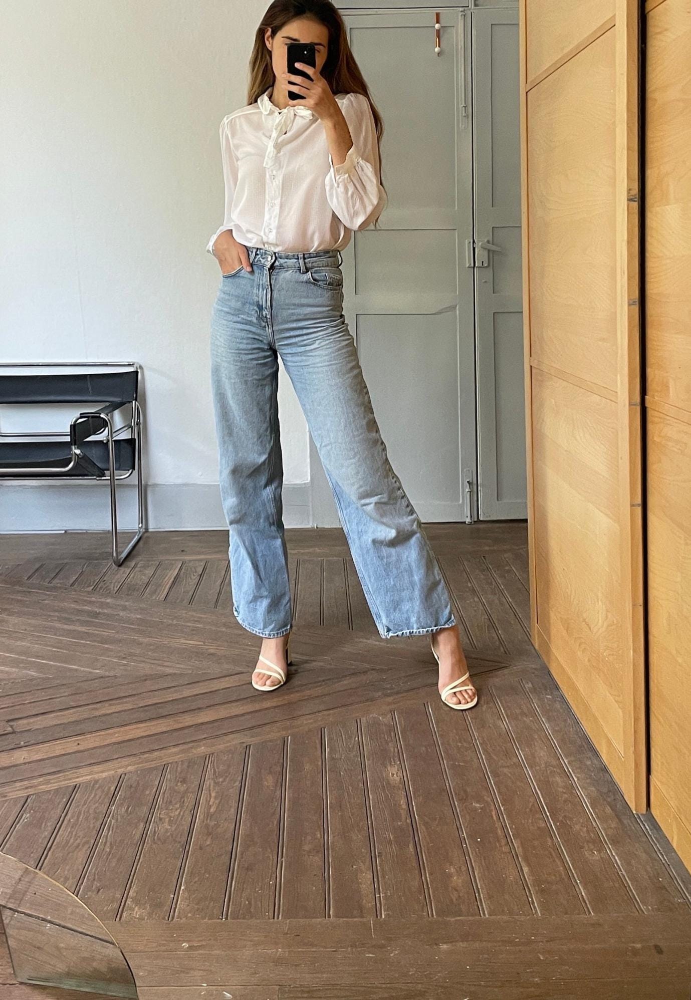 Vintage sheer romantic woman blouse, White see through collared shirt, Bow tie antique top