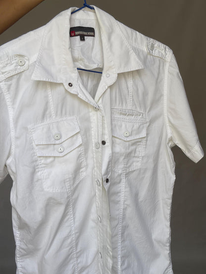 White Cotton Utility Pocket Shirt — additional view 9