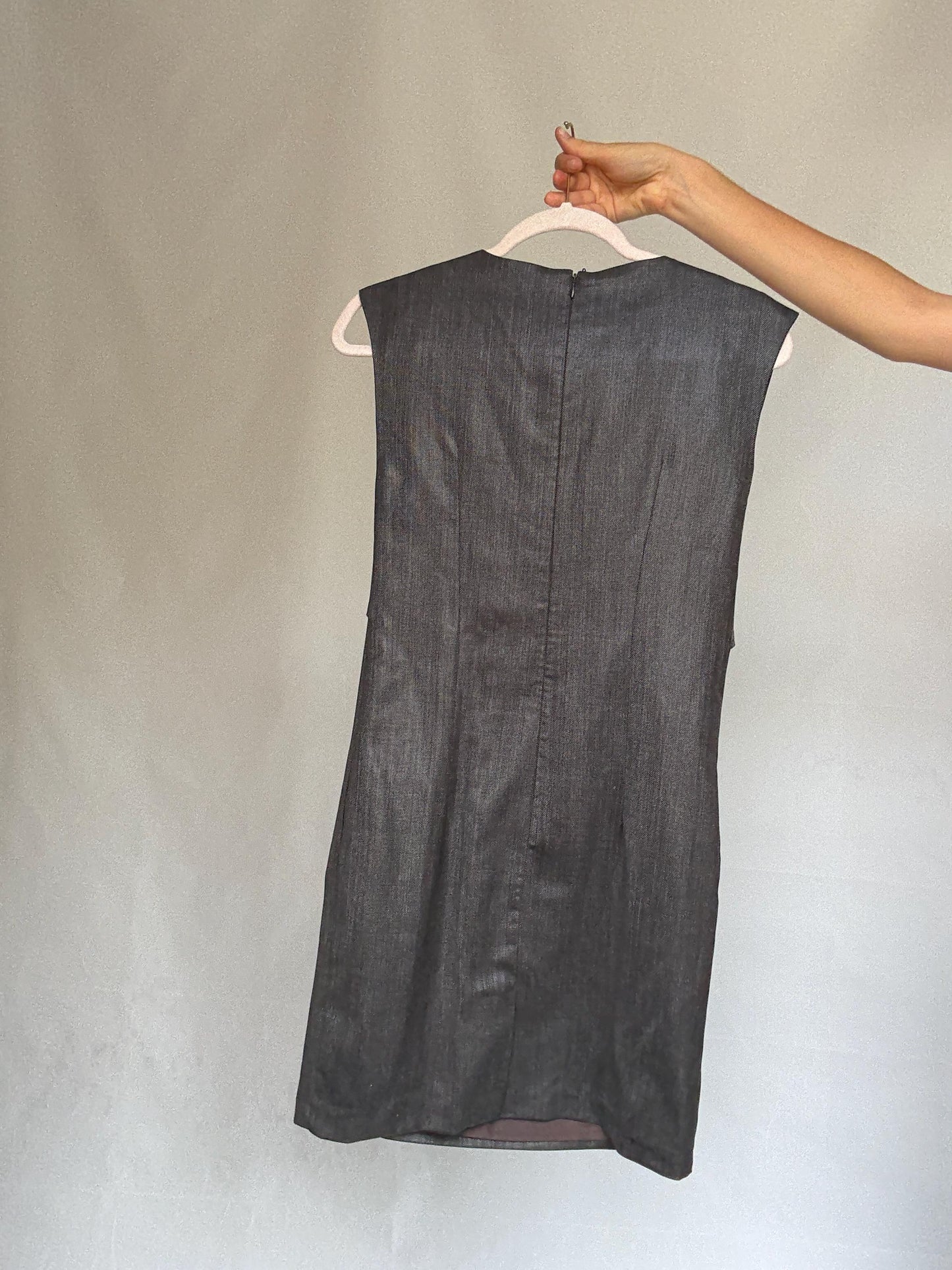 Paul & Joe Sister charcoal wool dress, fitted silhouette, front knot detail, elegant Rooney Mara vibe, US S, office evening wear