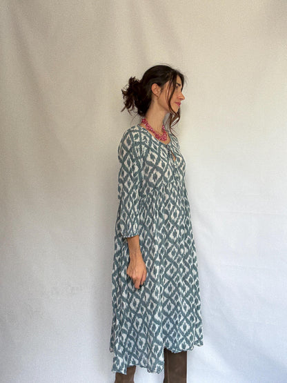 Bohemian Blue Ikat Cotton Dress — detail