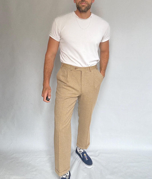 Vintage Canali tan trousers, 100% pure new wool, classic tapered fit, made in italy, Woolmark certified, old money, US L, formal wear,zipper