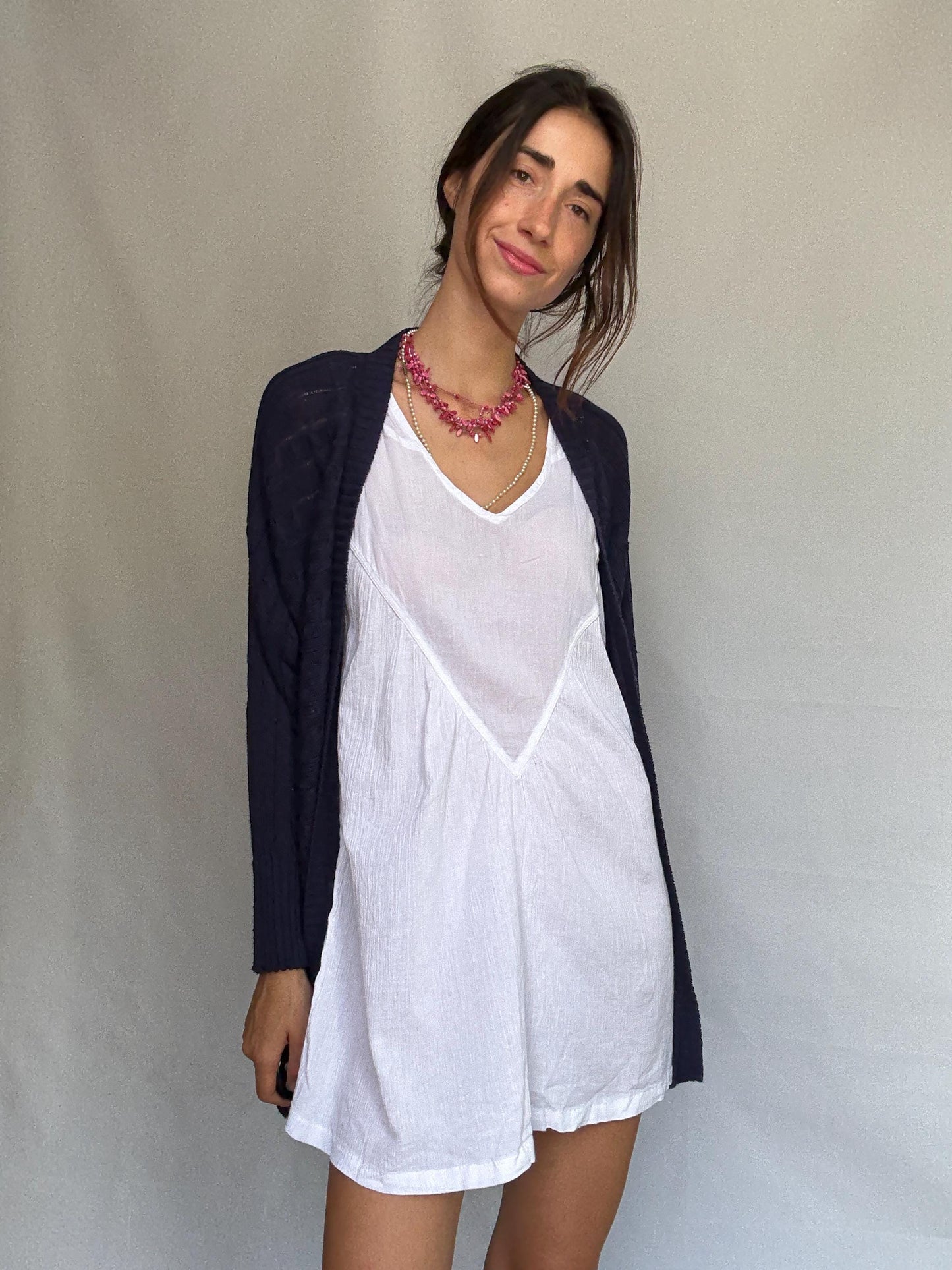 Massimo Dutti dark knit cardigan, viscose blend feel, open front, Italian yarn cable knit pattern, casual chic, US M, versatile layering