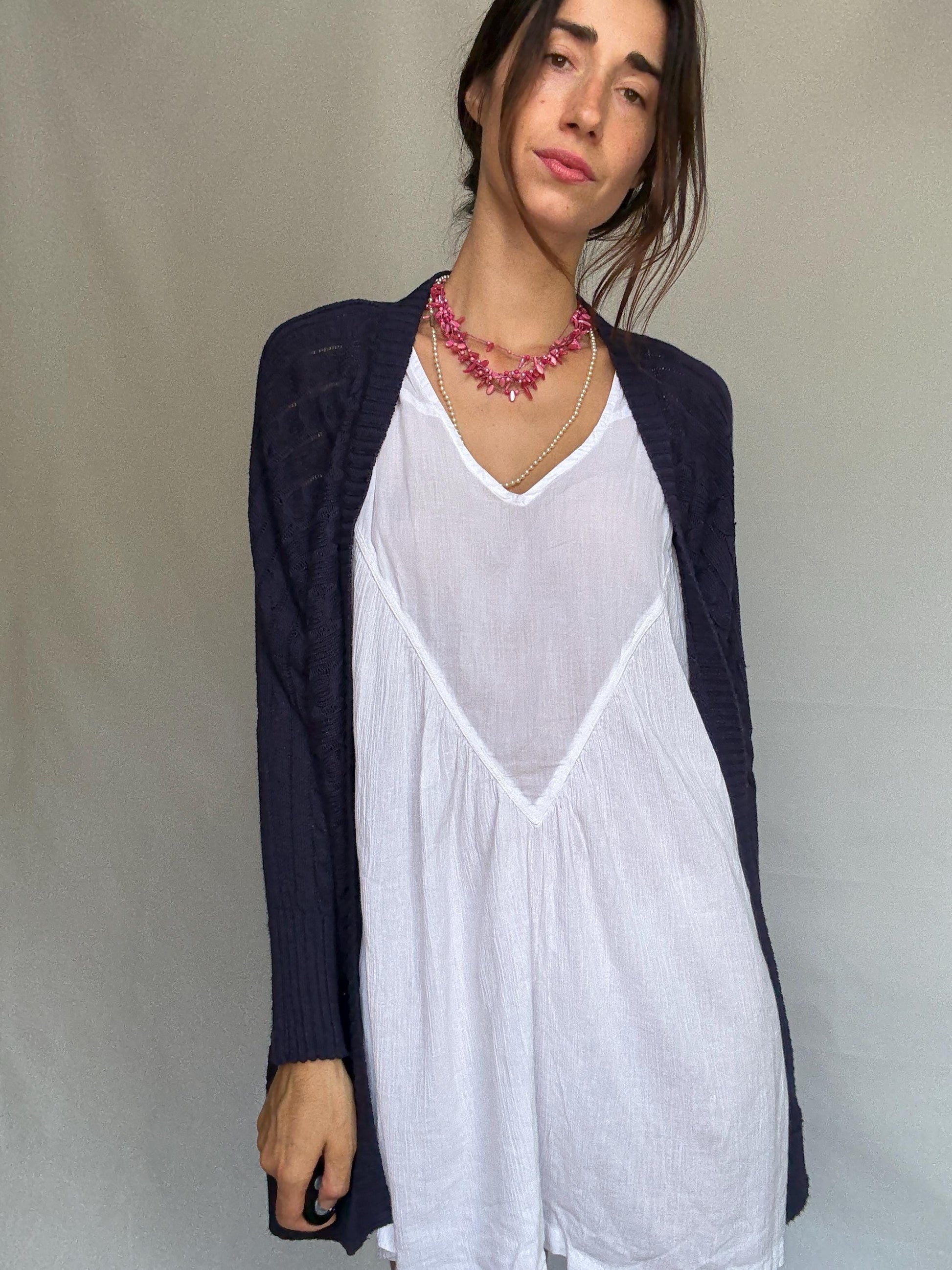 Massimo Dutti dark knit cardigan, viscose blend feel, open front, Italian yarn cable knit pattern, casual chic, US M, versatile layering